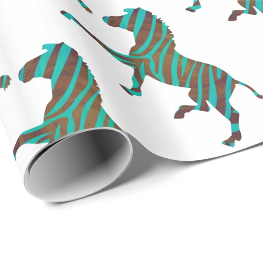 Zebra Brown und Aquamarine Print-Silhouette Geschenkpapier (Rolleneckpunkt)