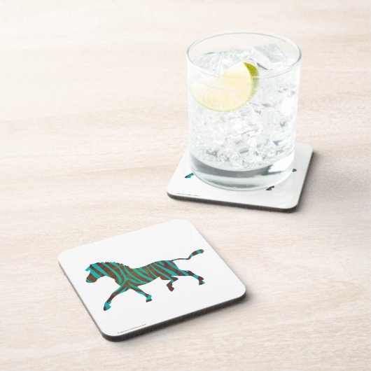 Zebra Brown und Aquamarine Print-Silhouette Getränkeuntersetzer (Rechte Seite)