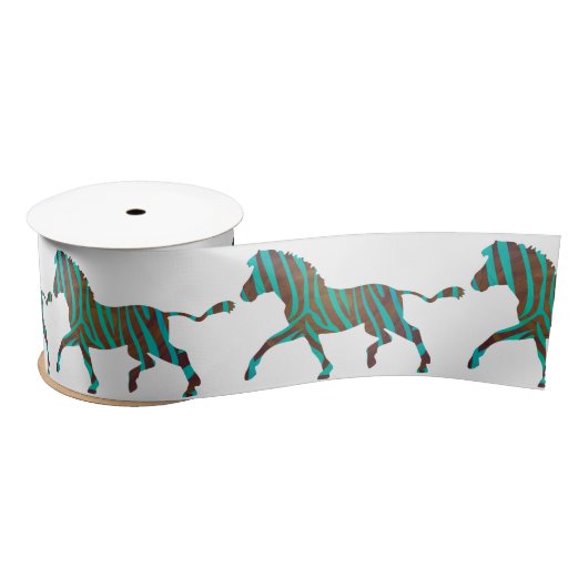 Zebra Brown und Aquamarine Print-Silhouette Satinband (Spule)