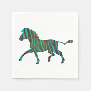 Zebra Brown und Aquamarine Print-Silhouette Serviette