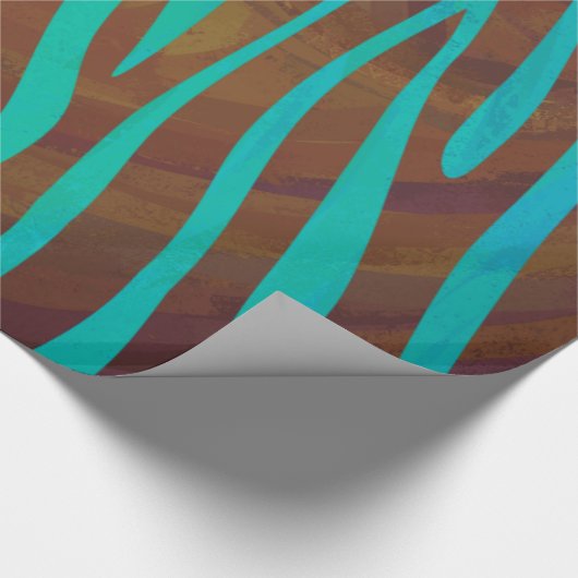 Zebra Brown und aquamariner Druck Geschenkpapier (Ecke)