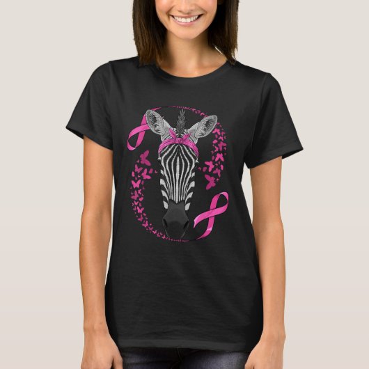 Zebra Brustkrebs-Bewusstsein Pink Bandana Krebs T-Shirt (Vorderseite)
