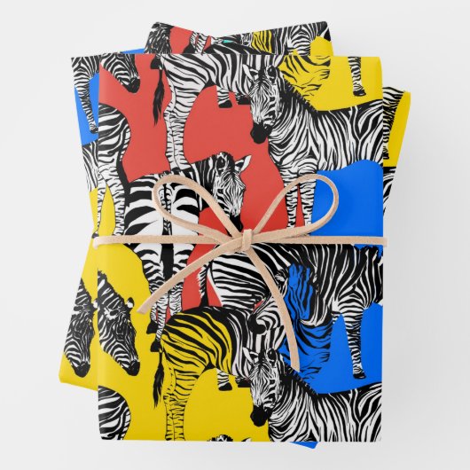Zebra, bunte Pop-Kunst, abstrakt, Tiere Geschenkpapier Set (Beispiel)