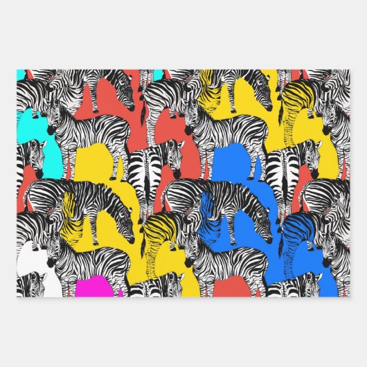 Zebra, bunte Pop-Kunst, abstrakt, Tiere Geschenkpapier Set (Vorderseite)