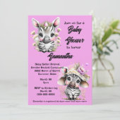 Zebra Cartoon niedliche Dschungelsafari Mädchen Gl Einladung (Stehend Vorderseite)