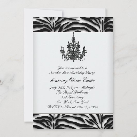Zebra Chandelier Womans Zebra Birthday Party Einladung (Rückseite)