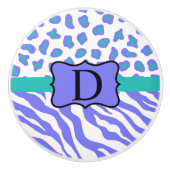 Zebra Cheetah Leopard Skin Monogram Lavender White Keramikknauf (Vorderseite)