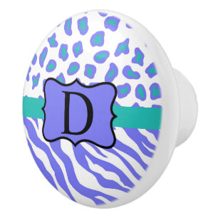 Zebra Cheetah Leopard Skin Monogram Lavender White Keramikknauf