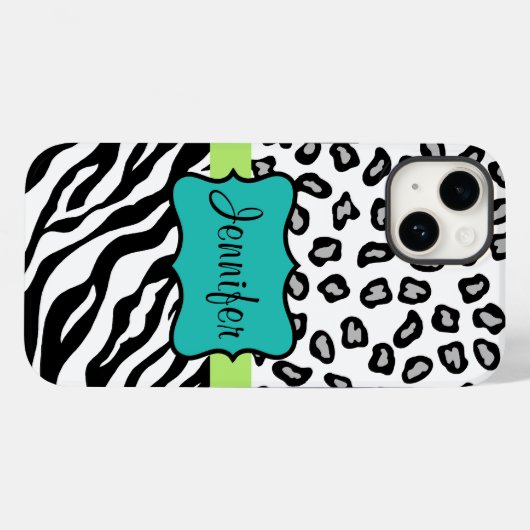 Zebra Cheetah Leopard Skin Schwarz-weißer Aquamari Case-Mate iPhone Hülle (Rückseite (Horizontal))