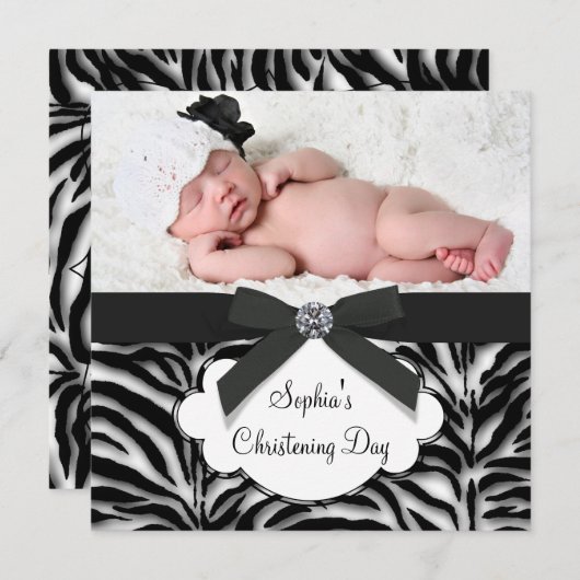 Zebra Christening Einladung (Vorne/Hinten)