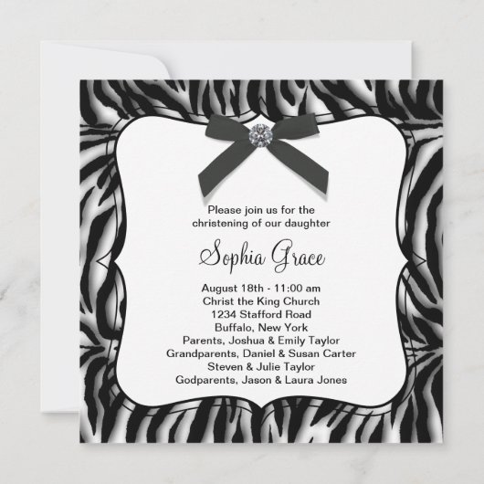 Zebra Christening Einladung (Rückseite)