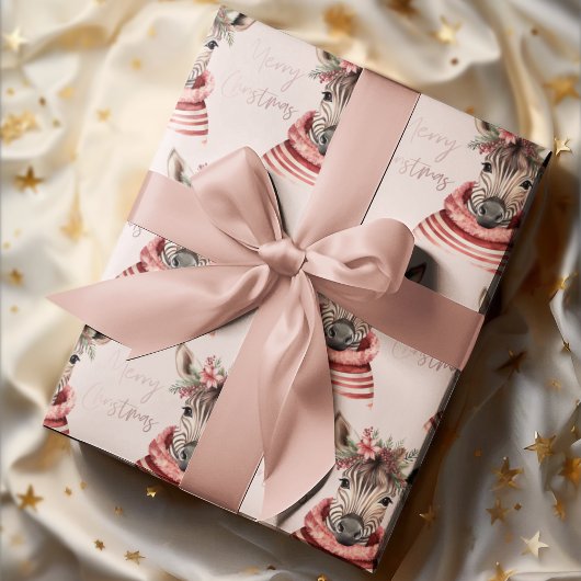 Zebra Christmas | Rosa und frohe Weihnachten Geschenkpapier
