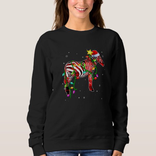 Zebra Christmas Santa Hat Xmas Lights Holidays Sweatshirt (Vorderseite)