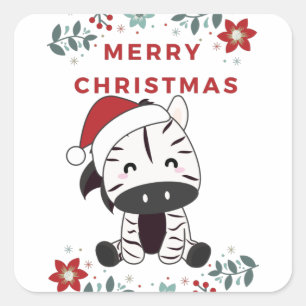 Zebra Christmas Zebras Winter Animals Quadratischer Aufkleber