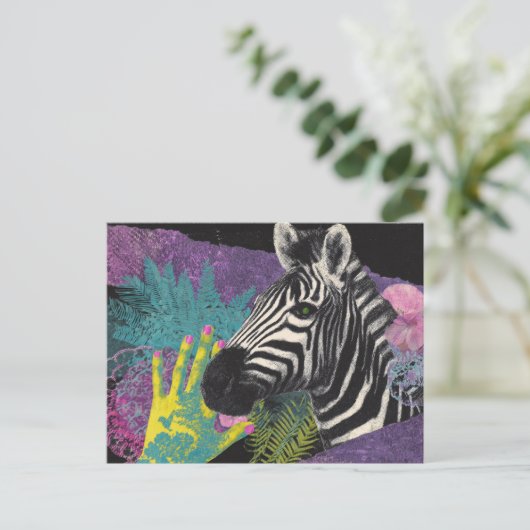 Zebra Collage Postkarte (Stehend Vorderseite)