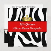 Zebra Crown Quinceñera Einladung (Vorne/Hinten)