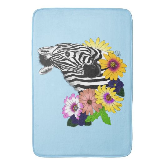 Zebra Daisies Blue Badematte (Vorderseite Vertikal)