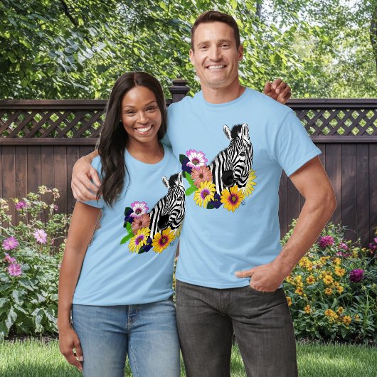 Zebra Daisies Blue T-Shirt