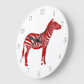 Zebra - Deep Red und White Große Wanduhr (Winkel)