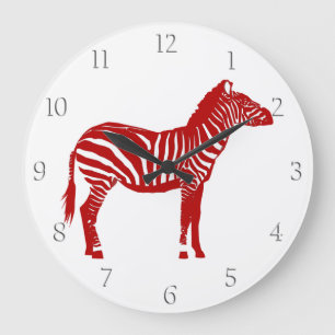 Zebra - Deep Red und White Große Wanduhr