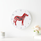 Zebra - Deep Red und White Große Wanduhr (Zuhause)