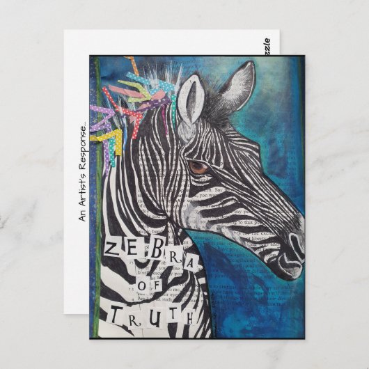'Zebra der Wahrheit' Funky Mixed Media Postcard Postkarte (Vorne/Hinten)