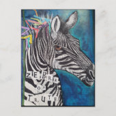 'Zebra der Wahrheit' Funky Mixed Media Postcard Postkarte (Vorderseite)