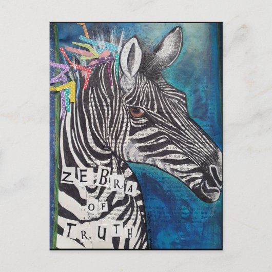 'Zebra der Wahrheit' Funky Mixed Media Postcard Postkarte (Vorderseite)