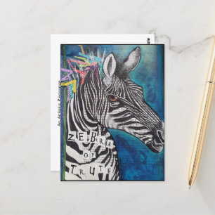 'Zebra der Wahrheit' Funky Mixed Media Postcard Postkarte