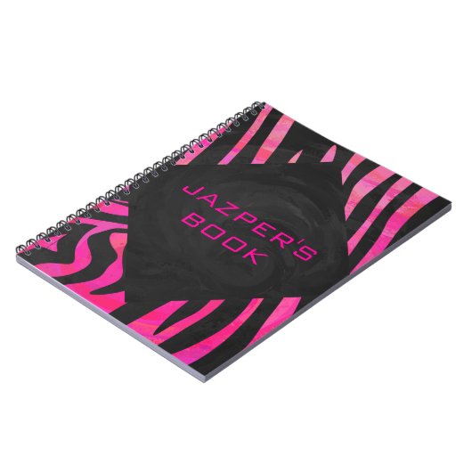 Zebra-Design für Monogramm Schwarz und Hot Pink Notizblock (Linke Seite)