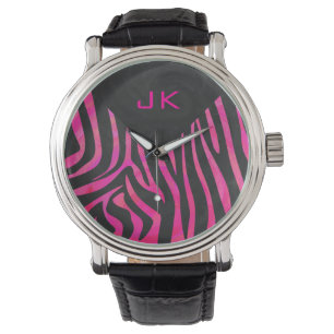 Zebra-Design für Schwarz und Heiß-Rosa Armbanduhr