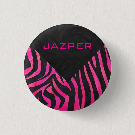 Zebra-Design für Schwarz und Heiß-Rosa Button (Vorderseite)