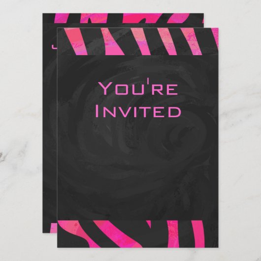 Zebra-Design für Schwarz und Heiß-Rosa Einladung (Vorne/Hinten)