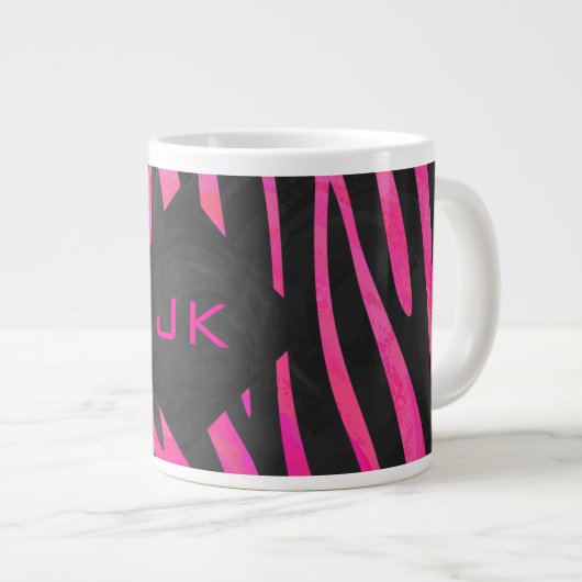 Zebra-Design für Schwarz und Heiß-Rosa Jumbo-Tasse (Vorderseite Rechts)