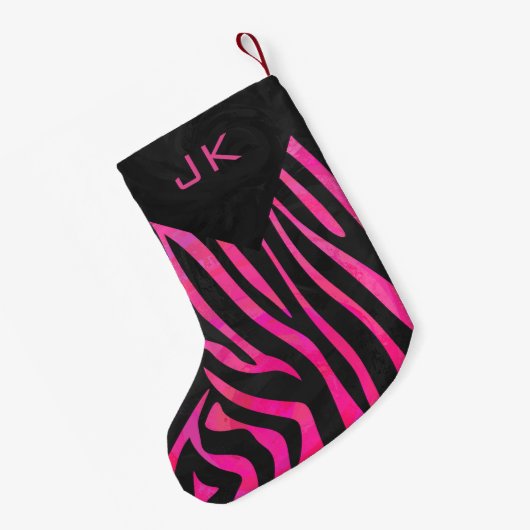 Zebra-Design für Schwarz und Heiß-Rosa Kleiner Weihnachtsstrumpf (Rückseite (Hängend))