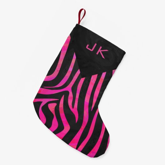 Zebra-Design für Schwarz und Heiß-Rosa Kleiner Weihnachtsstrumpf (Vorderansicht (hängend))