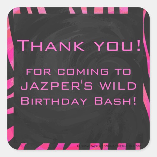 Zebra-Design für Schwarz und Heiß-Rosa Quadratischer Aufkleber (Vorderseite)