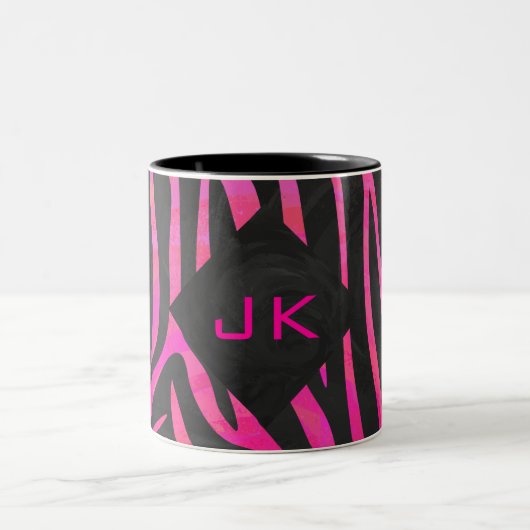 Zebra-Design für Schwarz und Heiß-Rosa Zweifarbige Tasse (Mittel)