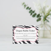 Zebra Diaper-Raffelticket für Schwarz und Rosa Begleitkarte (Stehend Vorderseite)