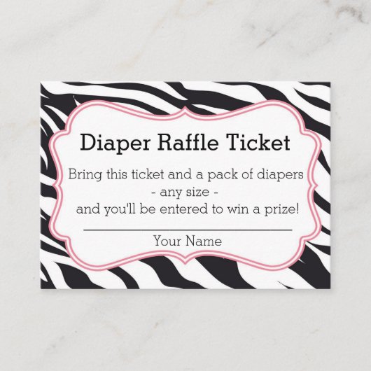 Zebra Diaper-Raffelticket für Schwarz und Rosa Begleitkarte (Vorderseite)