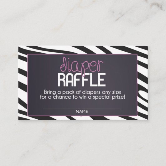 Zebra Diaper Raffle Ticket Begleitkarte (Vorderseite)