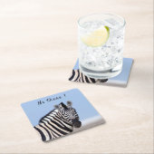 Zebra, die Sie mit blauen Himmelstext-Foto anschau Rechteckiger Pappuntersetzer (Vor Ort)