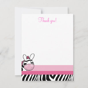 Zebra Diva Baby Pink 4x5 Flache Dankeskarte Mitteilungskarte