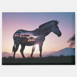 Zebra Double Exposure Animal Nature Wilderness Art Magnet