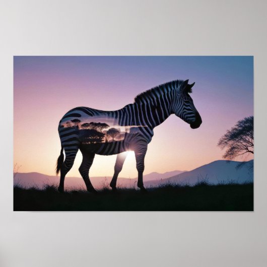 Zebra Double Exposure Animal Nature Wilderness Art Poster (Vorne)