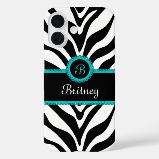 Zebra-Druck-Aqua-Spitze-Monogramm Case-Mate iPhone Hülle (Rückseite)