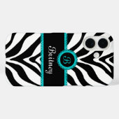 Zebra-Druck-Aqua-Spitze-Monogramm Case-Mate iPhone Hülle (Rückseite (Horizontal))