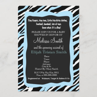 Zebra-Druck-Babyparty-Einladungs-Blau Einladung