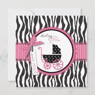Zebra-Druck & Babywagen Baby Shower Einladung