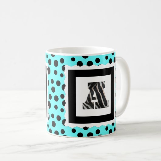 Zebra-Druck-Buchstabe "A" auf Aqua/schwarzen Kaffeetasse (VorderseiteRechts)